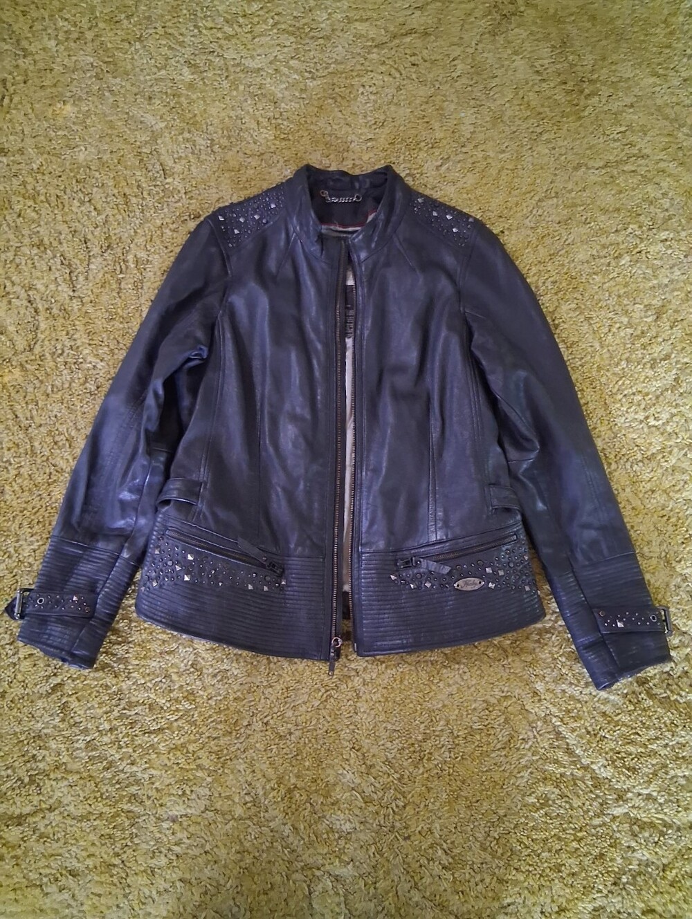 XL Harley-Davidson Black Women's Embellished Leather Moto Jacket - Picture 2 of 9
